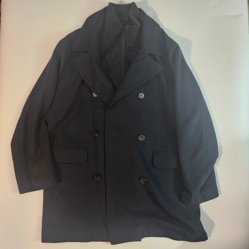 Claiborne Men’s Black Wool-Blend Pea Coat Jacket | Classic Winter Outerwear